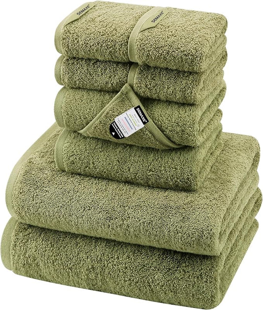 SEMAXE Sage Green Bath Towel Set, 100% Cotton Bathroom Towels with Hanging Loops, Soft & Absorbent, 8 Piece Towel Set Include 2 Bath Towels, 2 Hand Towels, 4 Washcloths