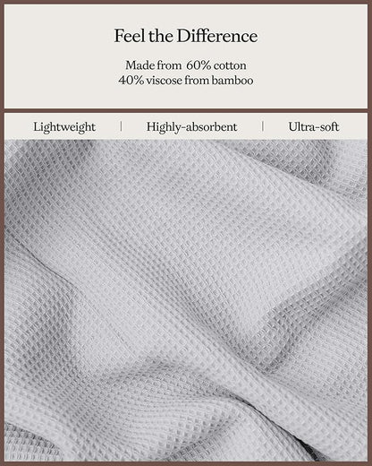 Cozy Earth Waffle Bath Towels - 60% Cotton 40% Viscose from Bamboo Bath Towels 30 x 58 Inches - Soft & Absorbent Terry, Reversible Mini Textured Waffle & Weave Pattern - 2 Pack