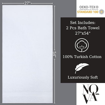 NOVA Luxury Linen - Hotel Quality Turkish Towel Set for Bathroom (2 Pcs Bath Towel Set, Pure White)