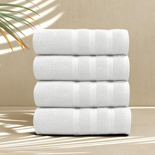 Hearth & Harbor Luxury Hand Towels - 100% Ring Spun Cotton Hand Towels for Bathroom, Shower, Spa, Soft & Absorbent Towels, 4 Piece Set, White