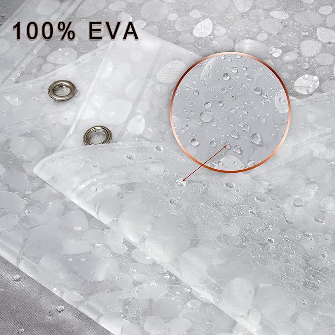 Bostofy Waterproof Shower Curtain Liner 8G EVA Thick Shower Curtain with Heavy Duty 3 Bottom Magnets, Shower Liner for Shower Stall, Bathtubs, 3D Pebble Pattern, 72 x 72,12 Hooks