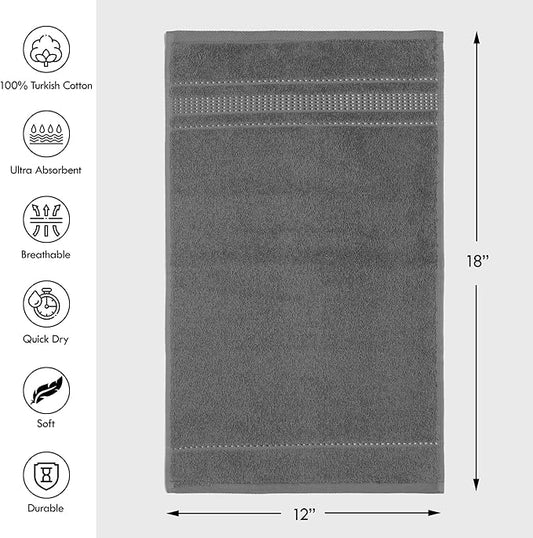 Melissa Linen, Fingertip Towels 4 Pack, 100% Turkish Cotton, Small Hand Towels for Body and Face, 12 x 18 in, Soft and Absorbent, Quick Dry, (Dark Grey Fingertip Hand Towels)