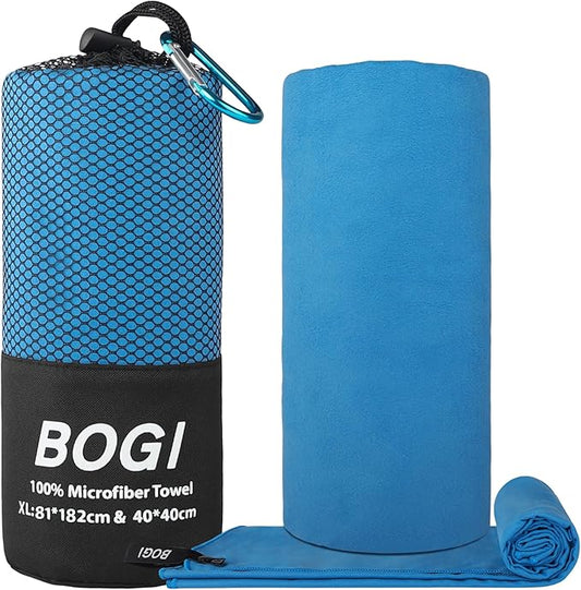 BOGI Microfiber Travel Sports Towel-Quick Dry Towel, Soft Lightweight Microfiber Camping Towel Absorbent Compact Travel Towel for Camping Gym Yoga Swimming Backpacking (XL:72''x32''+16''x16''-Blue)