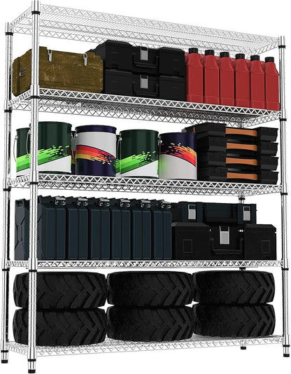 5 Tiers Shelf 3300 lbs Steel Storage Shelving Utility Shelving Unit Steel Organizer Wire Rack for Home,Kitchen,Office,Garage Chrome 17.7" D x 47.2" W x 70.3" H