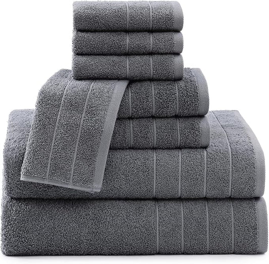 Casa Platino 100% Cotton Luxury Bathroom Towel Set - 8 Pc - Ring Spun, Quick Dry, Soft & Highly Absorbent - 2 Bath, 4 Washcloths, 2 Hand Towels - Remains Plush After Multiple Washes - Cool Grey