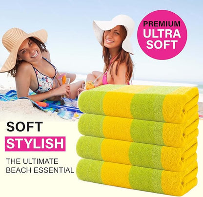 CASA COPENHAGEN Malibu Beach Towels Designed in Denmark Rough and Tough, Quick Dry, for Pool, Bath & Shower 30x60 inches 4 Pieces Cotton Beach Bath Towels Set - Green