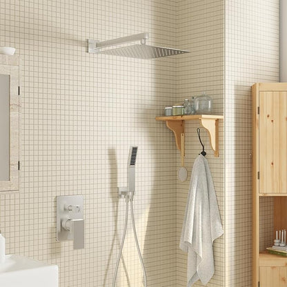 Brushed Nickel Shower System, Shower Faucet Set with 10-Inch Rain Shower Head and Handheld, Wall Mounted High-Pressure Shower Head Combo Set with Shower Valve and Shower Trim, Brushed Nickel
