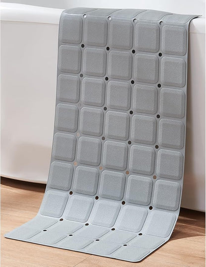 Non-Slip Bath Mat for Tub & Shower：Silicone Foldable Bathtub Mat with Strong Suction Cups, Quick Drain Holes, Machine Washable Extra Large Bathroom Mats 35.8" x 17.7", Grey