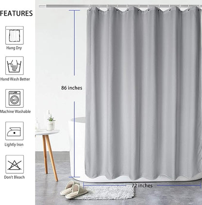 AooHome Extra Long 86" Shower Curtain, Fabric Bathroom Curtain Waffle Weave Pattern with Weighted Hem for Hotel, Heavyweight, Water Repellent, 72 Width by 86 Height Inch, Gray