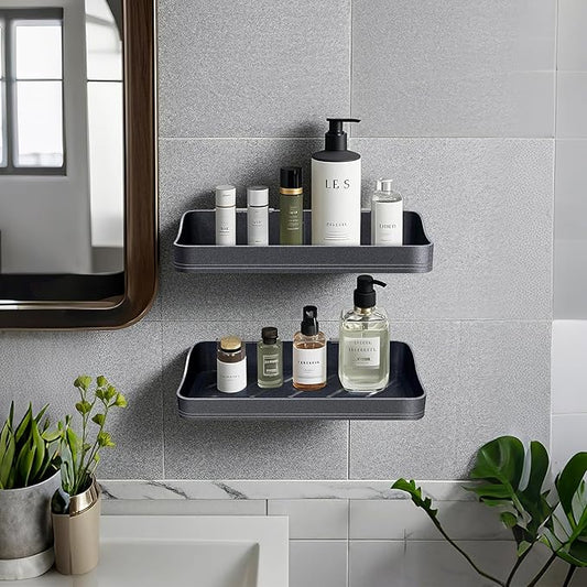 Luxury Shower Caddy, Rustproof Metal Large Capacity Bathroom Shelves for Storage, Adhesive or Drill Mounting for Kitchen Holder & Organizer (2 Pack)