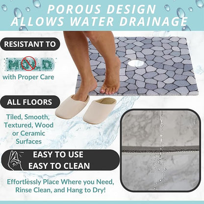 Shower Mat with Center Drain Hole - Secure Loofah Non Slip Shower Mats for Inside Shower - 27x27 Square Bath Mats for Shower - Anti Slip Shower Stall Mat - Square Shower Floor Mat (27x27 Pebble Blue)