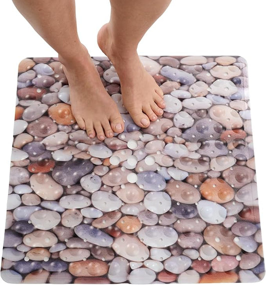 ENKOSI Square Shower Mat 21x21 inch - Anti Slip Shower Stall Floor Mat - Non Slip Shower Mats with Strong Secure Suction Cups and Drain Holes in Middle (21x21 Pebble Stone)