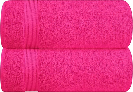 Belizzi Home Cotton 2 Pack Oversized Bath Sheet 35x70, Large Bath Sheet, Ultra Soft, Absorbent, Compact, Eco-Friendly, Recyclable, Quick Drying and Lightweight Towel - HOT Pink