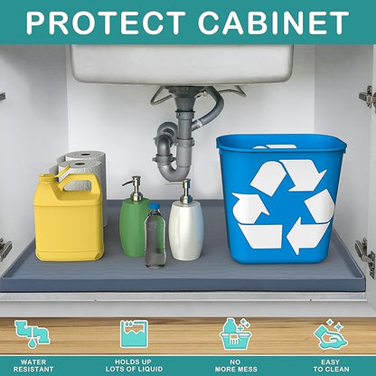 URMONA Waterproof Silicone Under Sink Mat 25'' x 22'' Shelf Liner for Kitchen and Bathroom, Cabinet and Counter Protector, Storage and Organizers, Litter Mat, Pet Cat Puppy Essentials(Dark Grey)