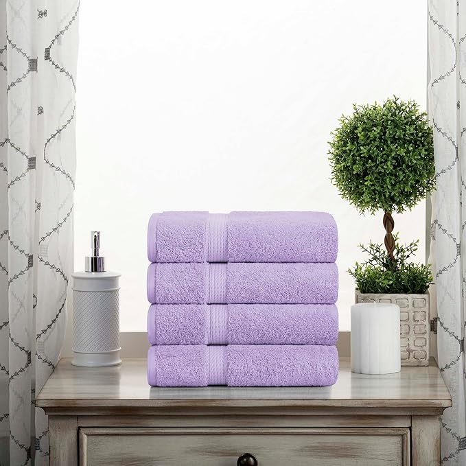 Superior Egyptian Cotton Pile Hand Towel Set of 4, Ultra Soft Luxury Towels, Thick Plush Essentials, Absorbent Heavyweight, Guest Bath, Hotel, Spa, Home Bathroom, Shower Basics, Purple