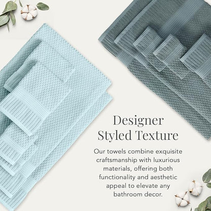 NY Loft 100% Cotton Towel Set 6 Piece | Super Soft & Absorbent Quick-Dry 2 Bath Towels 2 Hand Towels & 2 Washcloths | Textured and Durable Cotton | Premium Thick Towels | 6 Piece Set, Stormy Sea