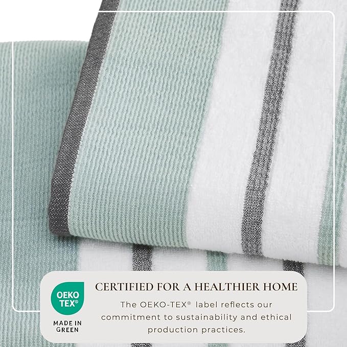 Great Bay Home Decorative Bath Towel Set - Luxury Cotton 6 Piece Towel Set - 2 Bath Towels, 2 Hand Towels, 2 Washcloths - Luxurious, Ultra-Soft, Durable Towels for Bathroom Decor (Eucalyptus/Grey)