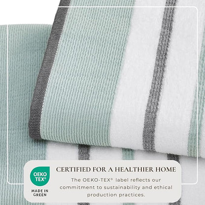 Great Bay Home Decorative Bath Towel Set - Luxury Cotton 6 Piece Towel Set - 2 Bath Towels, 2 Hand Towels, 2 Washcloths - Luxurious, Ultra-Soft, Durable Towels for Bathroom Decor (Eucalyptus/Grey)