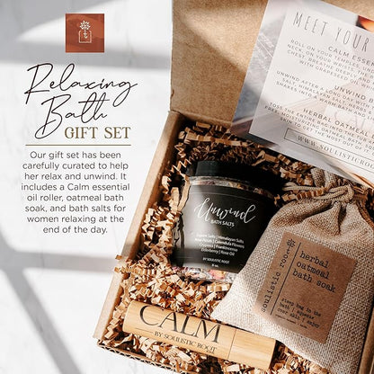 Soulistic Root Revitalizing Bath Set – Wellness Products with Tranquil Essential Oil Roller, Oatmeal Lavender Soak, Epsom Salts with Essential Oils, Ready-to-Gift Premium Box, Ideal Holiday Spa Gift