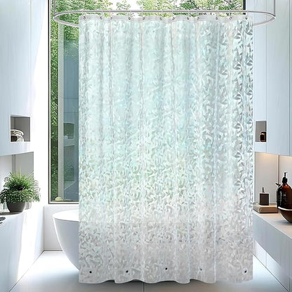 AooHome 84 Inch Long Shower Curtain Liner - EVA 3D Decals Stained Glass Pattern Design Bathroom Shower Curtain with Hooks, 5 Bottom Magnets, Heavy Duty, Water Repellent, Semi Transparent, 72x84 Inch