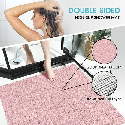 Non Slip Shower Mat, Comfortable Bath mat for Textured Surface,Quick Drying Easy Cleaning Shower Floor Mat for Wet Area,Without Suction Cups Pink 23 x 23