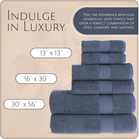 MAURA Basics Bath Towel Sets for Bathroom with Hanging Hook Loops. 2 Bath Towels, 2 Hand Towels, 2 Washcloths, Soft, Durable, Long Lasting and Absorbent Towels Set, Denim Blue
