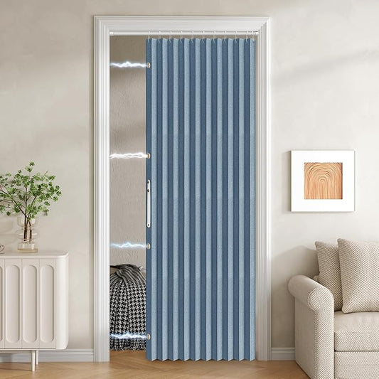 100% Blackout Fabric Folding Door Curtain with Magnetic Closure - Accordion Style for Sliding Doors, Closets,Wardrobe and Temporary Door Solutions Doorway Curtains（W42 x L78, Blue 1 Panel）