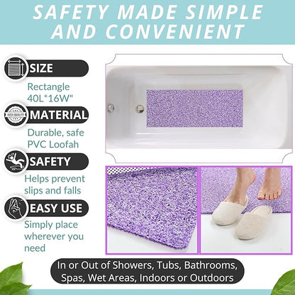 Non Slip Bathtub Mat Shower Mat for Tub - Loofah Bath Mats for Bathroom - 40x16 Bathtub Floor Mat - Textured Anti Slip Bath Mat Without Suction Cups - Secure Mat for Wet Areas (40x16 Purple)