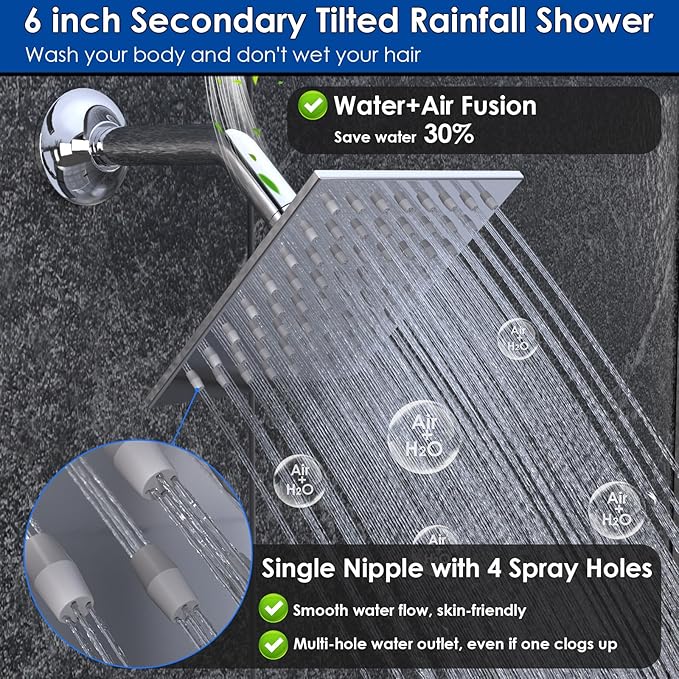 ENGA Shower Faucet Set, Dual Head Shower System 10" & 6" Square Rain Shower Heads with 2 in 1 Handheld Spray, 3 Way Water Diverter, Chrome