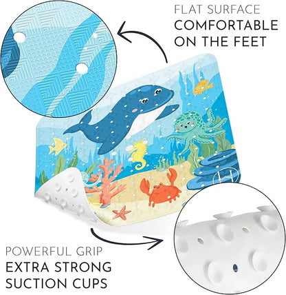 homerella® Shower Mat Non Slip Anti Mold, Non Slip Shower Mats for Inside Shower Stall Anti Slip Mat, Square Shower Floor Mat 21 x 21 in with Suction Cups & Hooks for Quick Drying, Machine Washable