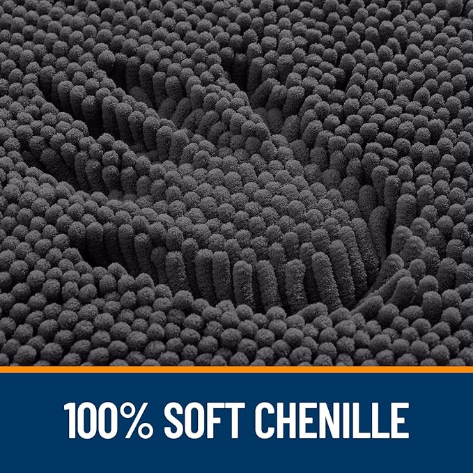 OLANLY Bathroom Rugs Sets 2 Piece, Soft Absorbent Chenille Bath Mats and U-Shaped Contour Toilet Mat Area Rug Set, Machine Washable Bath Carpet, Home Decor Accessories(30"x20"+24"x20", Dark Grey)