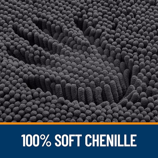 OLANLY Bathroom Rugs Sets 2 Piece, Soft Absorbent Chenille Bath Mats and U-Shaped Contour Toilet Mat Area Rug Set, Machine Washable Bath Carpet, Home Decor Accessories(30"x20"+24"x20", Dark Grey)