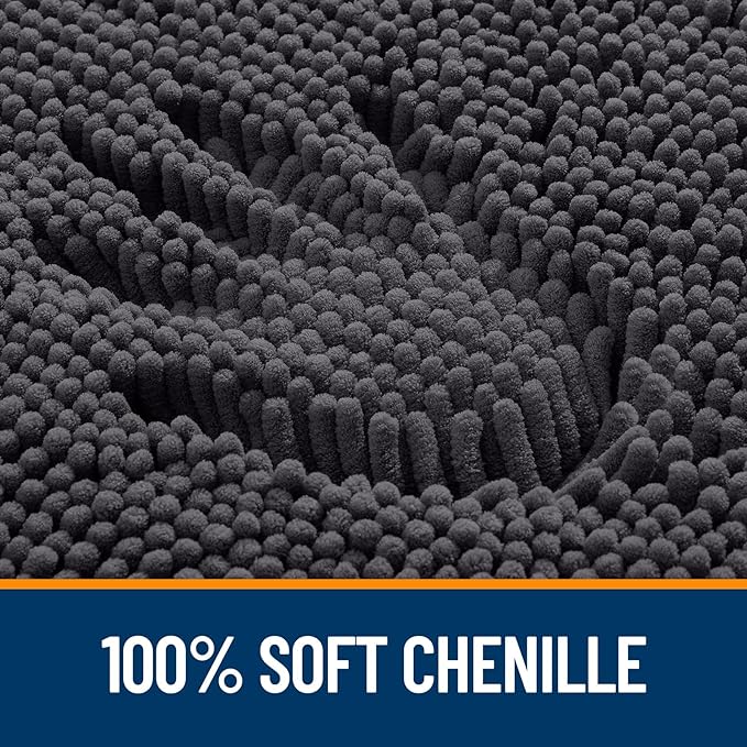 OLANLY Bathroom Rugs 59x24, Extra Soft Absorbent Chenille Bath Rugs, Rubber Backing Quick Dry, Machine Washable Bath Mats for Bathroom Floor, Tub and Shower, Home Decor Accessories, Dark Grey