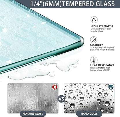 Bathtub Shower Door, 34" W X 58" H Fixed Bathtub Shower Glass Panel in Matte Black, 1/4"(6mm) Clear Tempered Frameless Shower Glass Door, Tub Shower Panel with Clamps and Handle