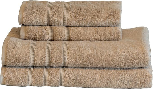 Mosobam Luxury Turkish 4pc Towel Set 30X58 16X30 Light Taupe 700 GSM Bamboo Viscose & Aegean Turkish Combed Cotton