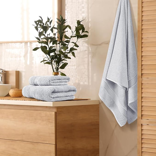 Belizzi Home Ultra Soft 3 Pack Cotton Towel Set, Contains a Bath Towel 28x55 inch, a Hand Towel 16x24 inch & a Wash Coth 12x12 inch, Ideal Everyday use, Compact & Lightweight - Light Grey