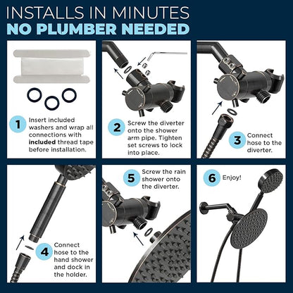 HammerHead Showers® Solid Metal Dual Shower Head Combo – OIL RUBBED BRONZE – 8 Inch Rainfall High Flow Shower Head & Handheld Shower Head High Pressure with Hose 6ft - Hotel-Like Double Shower Heads