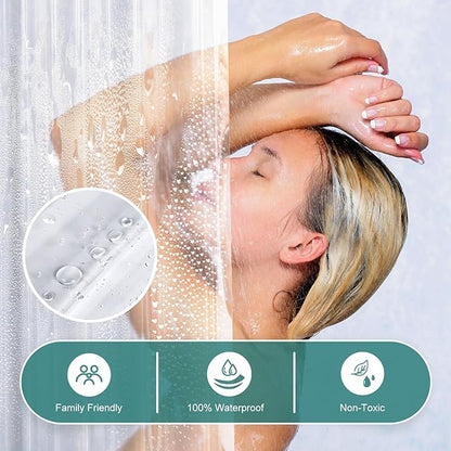 AmazerBath Heavy Duty Shower Curtain Liner 12 Gauge, 72 x 65 Inches Clear Shower Curtain Liner with 3 Clear Stones and 12 Grommet Holes, Weighted Plastic Shower Liner