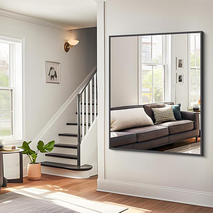 BONEWEI Bathroom Mirror,36x48 inch Large Wall Mirror for Bathroom Wall Mounted Black Rectangle Corner Mirrors,Black Bathroom Mirror for Living Room,Farmhouse,Bedroom Entryway,Horizontal/Vertical