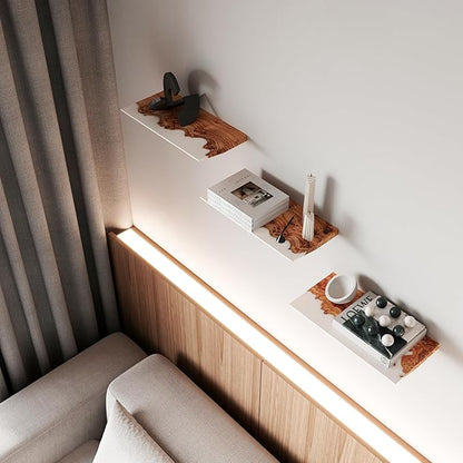 RWA Live Edge Floating Shelf – Unique Wood Floating Shelf for Wall Decor, Living Room, Bedroom, or Bathroom – Stylish Decorative Wall Shelves for Home & Office (White, 12x6)