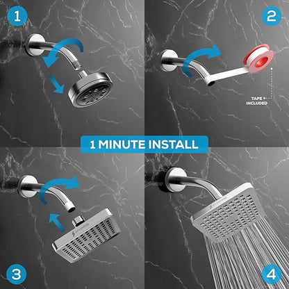 SparkPod Shower Head - High Pressure Rain - Premium Quality Luxury Design - 1-Min Install - Easy Clean Adjustable Replacement for Your Bathroom Shower Heads (Luxury Polished Chrome, 6 Inch Square)
