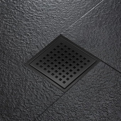 6 Inch Square Shower Drain with Flange, Removeable Grate SUS 304 Stainless Steel Shower Drain with Hair Catcher (Matte Black, 6 Inch)