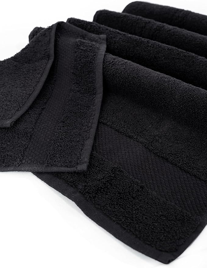 Hencely 18-Piece Bath Towel Set - High Absorbency, Quick Drying - 100% Soft Turkish Cotton - 6 Bath Towels, 6 Hand Towels, 6 Washcloths - for Bathroom, Home, Hotel, Spa, and Gym - 18-Pack Black