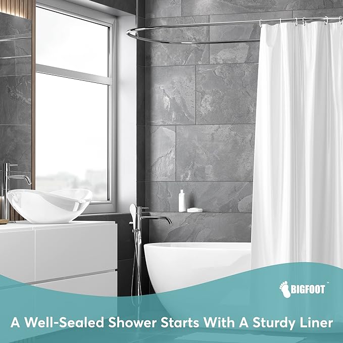 BigFoot Shower Curtain Liner – 72 x 72 PEVA Heavy Duty Shower Curtain with Rustproof Metal Grommet and 3 Magnetic Weights – Odor Free and Compatible with Standard Showers, Clear