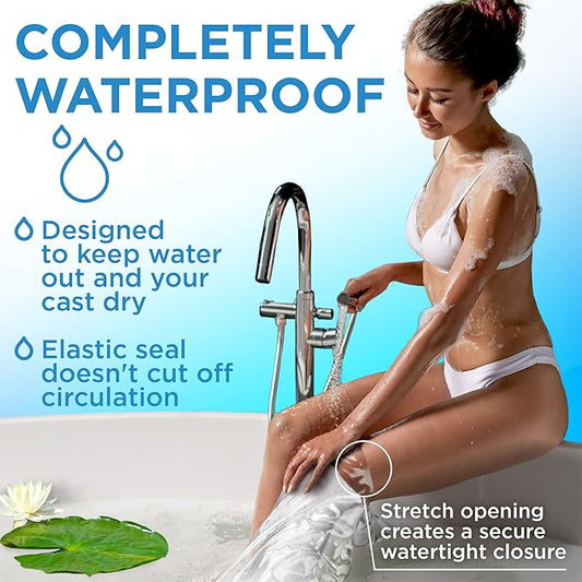100% Waterproof Cast Covers for Shower Leg - 2pk - Tight Seal - Reusable Adult Half Leg Cast Protectors - Knee, Ankle, Foot - After Surgery Bandage and Dressing Cast Bag for Wounds and Burns