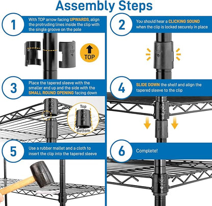 3 Tier Storage Racks Shelving, Heavy Steel Pantry Shelves, Adjustable Wire Shelving Rack with Wheels, Suitable for Garage, Kitchens, Offices, 46" W x 17.7" D x 41" H, Black