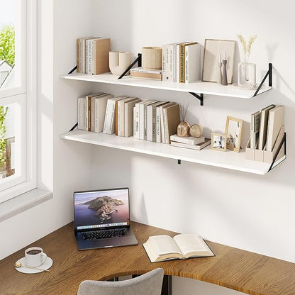 Fun Memories Floating Shelves for Wall, 12 Inch Deep Floating Shelves Set of 2, 16W x 12D Large Wall Shelf with Sturdy Metal Brackets for Living Room, Bathroom, Bedroom and Kitchen, White