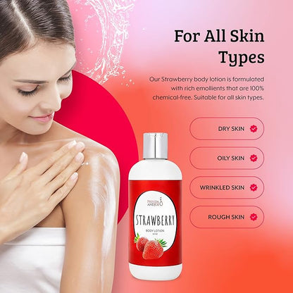 Home Spa Gift 10oz Deep Moisturizing Fragrance Body Lotion & 8 oz. Fine Fragrance Body Mist Set Luxury Self-Care Combo for Women and Girls (Strawberry)