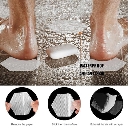 Original Bathtub Stickers Non-Slip, Hexagon Safety Shower Treads Adhesive Appliques with Premium Scraper