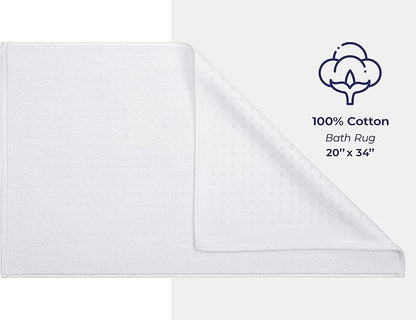 American Soft Linen Bath Rug, 20 in 34 in 100% Cotton Bath Mats Rugs for Bathroom, Slip Reducer Washable Shaggy Form Area Rugs, White Bath Rug
